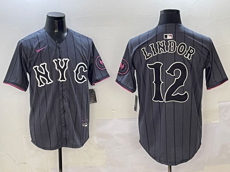 Men New York Mets #12 Lindor Black City Edition 2025 Nike MLB Jersey style 1->new york mets->MLB Jersey